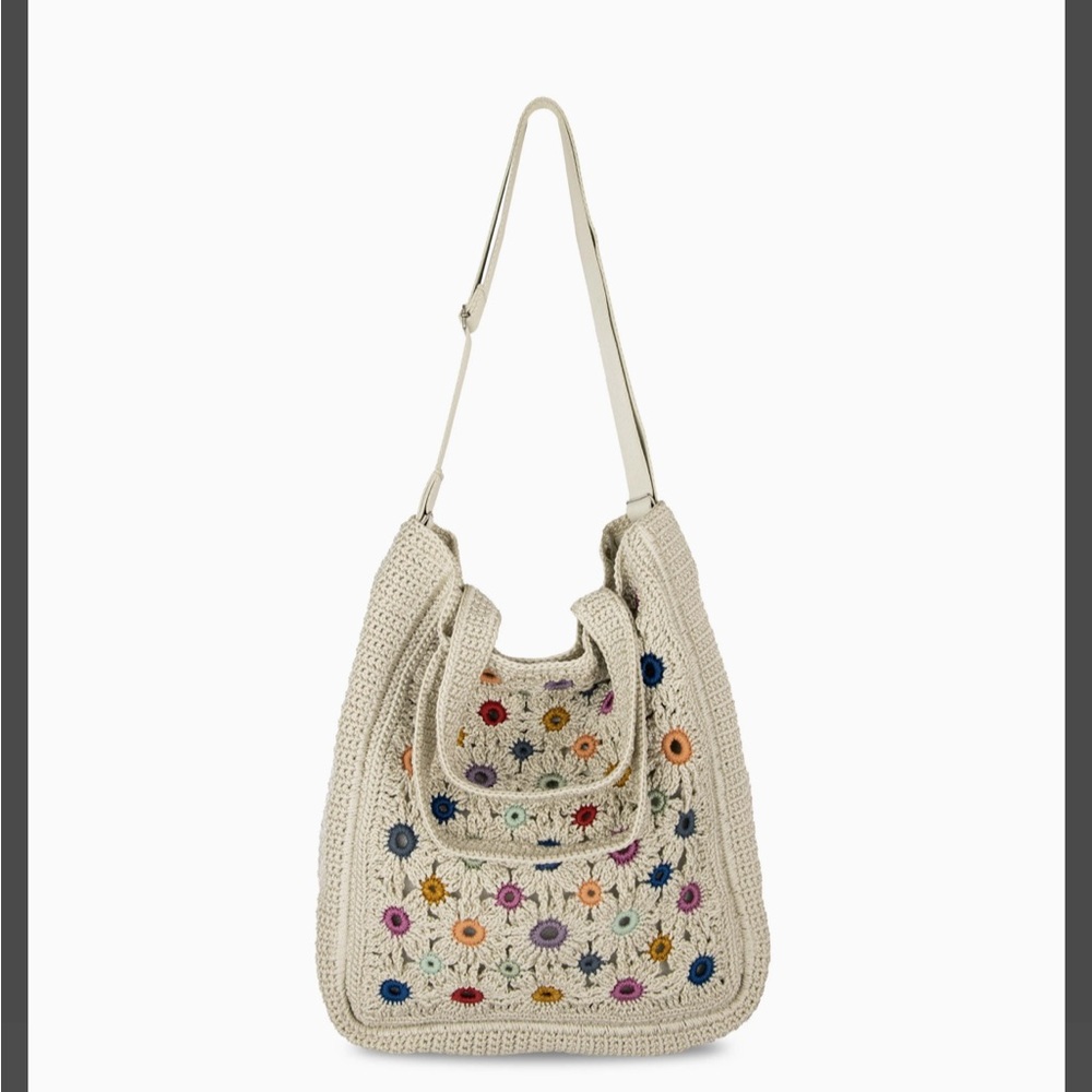 The Sak Crochet Floral Tote in Cream with Multicolor Flowers - Picture 2 of 4